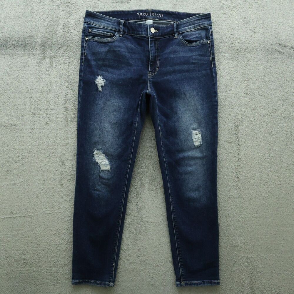 WHBM Jeans Women's Size 8 Blue Mid-Rise Crop Denim 25" Inseam Distressed